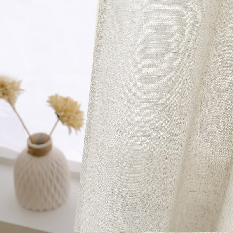 Latitude Run® Solid Color Linen Tailored 30'' Kitchen Curtain in Crude